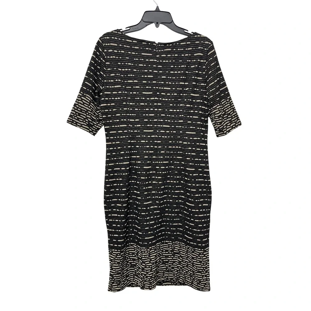 Adrianna Papell Black Gold Metallic Textured Sheath Dress Elbow Sleeve Size 12